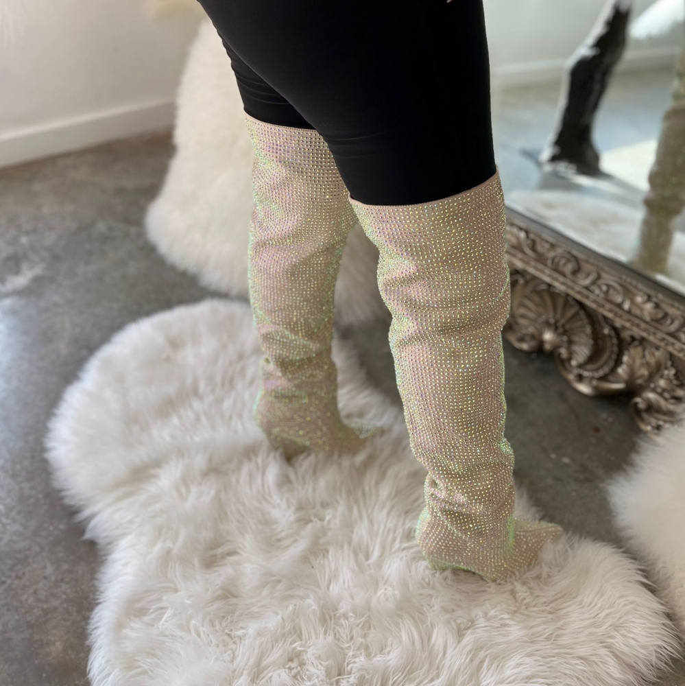 Ladies thigh high rhinestone boots - Picture 2 of 3